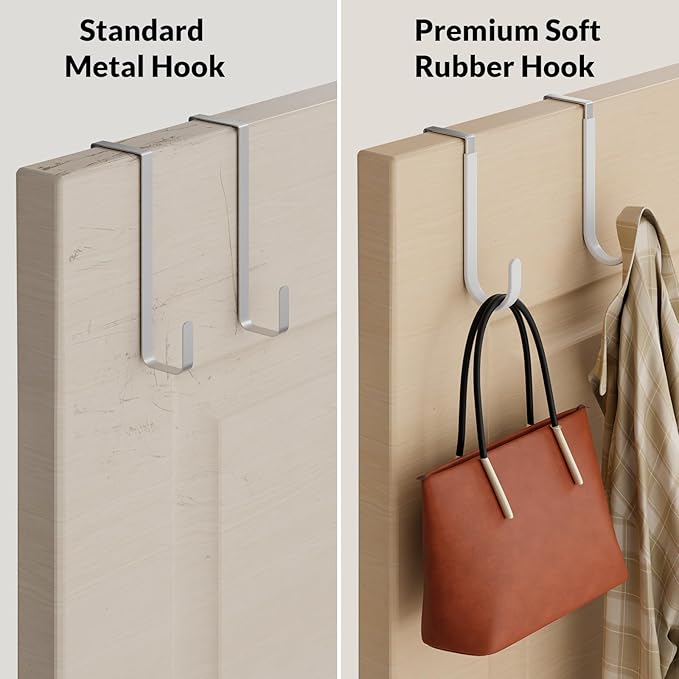 Over The Door Hooks 4 Pack, Heavy Duty Stainless Steel Door Hanger Hooks for Towels, Coats, Bags & Hats, No Drilling Over Door Hook Organizer for Dorm Bedroom Closet