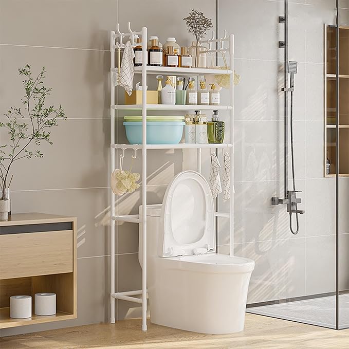 3-Tier Over-The-Toilet Storage Shelf - Sturdy Stainless Steel Bathroom Organizer for Toiletries, Towels & Essentials - Space-Saving Design