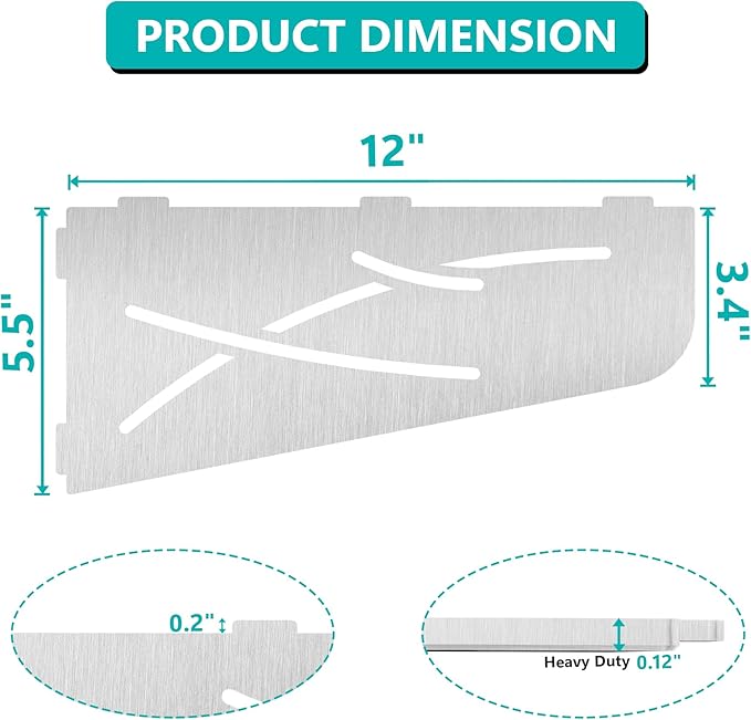 Qeke Shower Corner Shelf 304 Stainless Steel 12" Corner Shelf Bathroom Shampoo Holder for Shower Floating Corner Shelf for Wall, No Drilling, Brushed Nickel