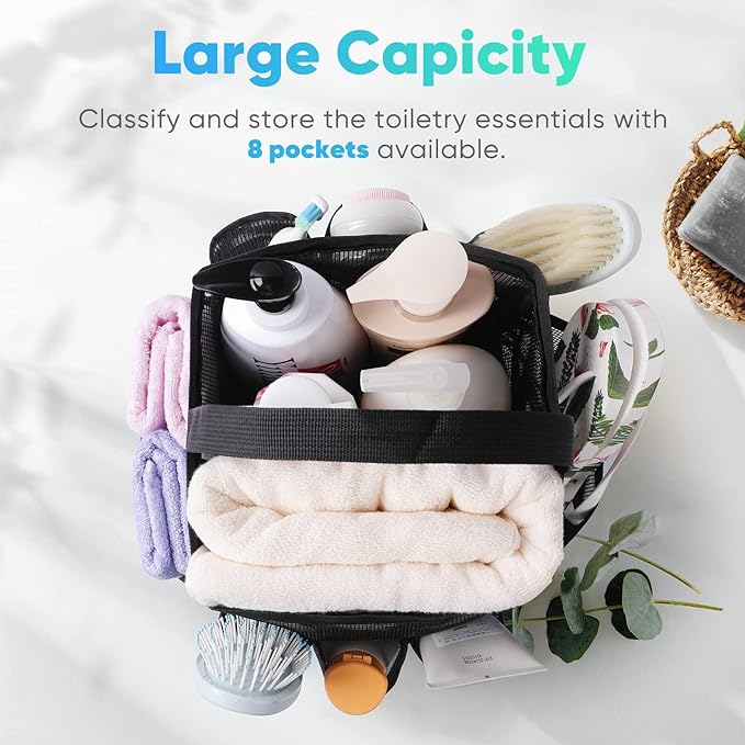 EUDELE Mesh Shower Caddy Portable for College Dorm Room Essentials, Shower Caddy Dorm with 8-Pocket Large Capacity for Beach, Swimming, Gym, Travel essentials