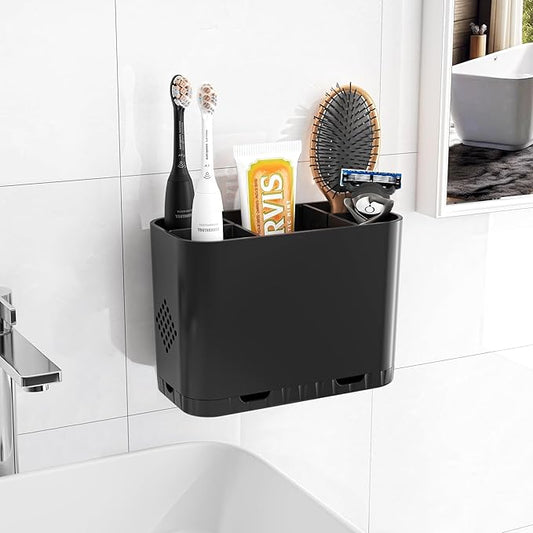 Toothbrush and Toothpaste Holders for Bathrooms Countertop - Detachable 5 Slots Kids Electric Toothbrush Holders Set Wall Mounted with Removable Dividers for Bathroom Decor and Accessories Organizer