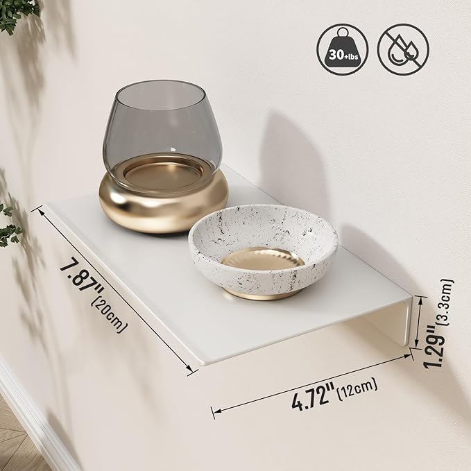 Danpoo 8 inch White Small Floating Shelf for Wall Organizer & Storage, Mini Display Shelf, Metal Wall Shelf for Bathroom, Living Room, Kitchen, Bedroom