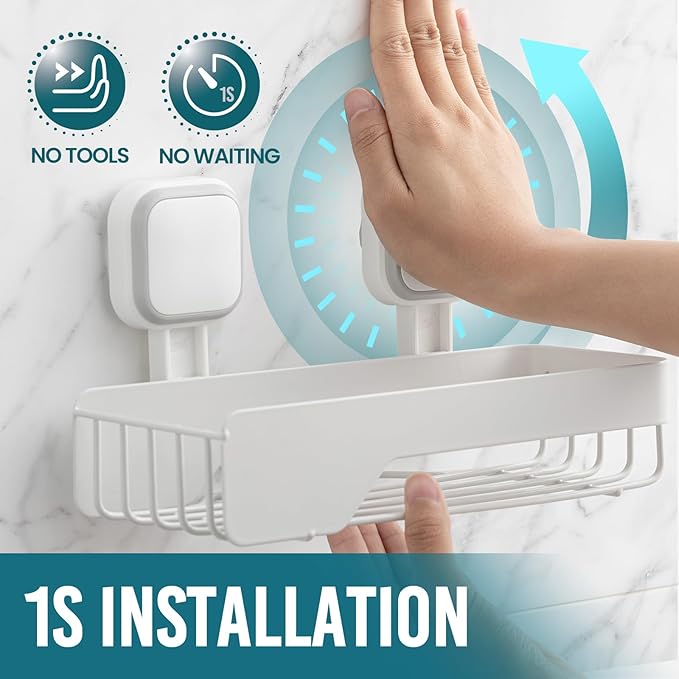TAILI Shower Caddy Suction Cup 3 Pack, Stainless Steel Rustproof Shelves with Soap Holder Set, Drill-Free Wall Mounted Basket, Heavy Duty Removable Bathroom Organizers & Home Decor, White