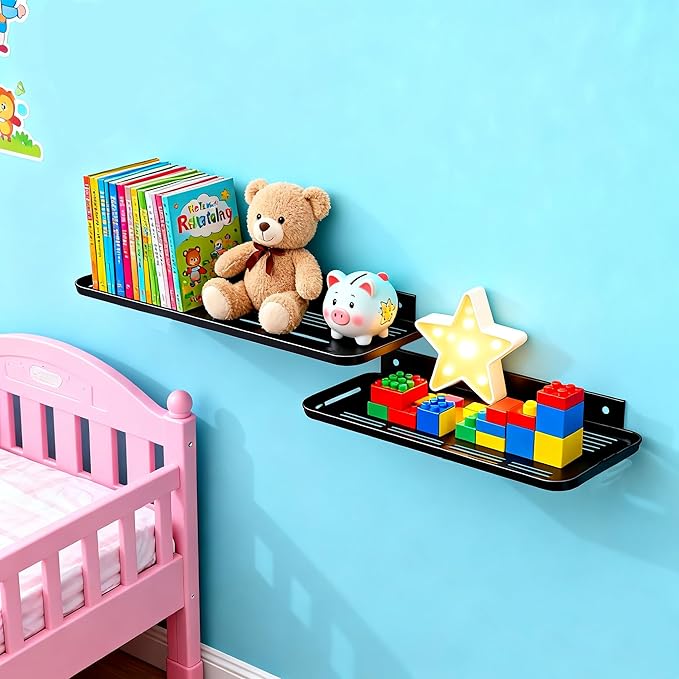 ACEXINYAN Wall Mounted Floating Shelf, Self Adhesive Shelf, No Drill Adhesive Wall Shelf, Floating Shelves Damage-Free Expand Walls Space for Living Room Kitchen Bathroom (4, Black)