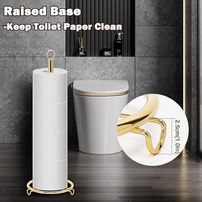 Bath Toilet Paper Holder, Metal Toilet Tissue Roll Organizer Storage, Tissue Paper Holder Stand for Bathroom/Kitchen Countertop, 21" H (Gold)