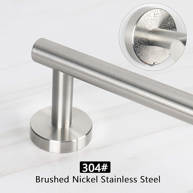 NearMoon Bath Towel Bar, Thicken Stainless Steel Shower Towel Rack Holder Wall Mounted for Bathroom,12-lnch Overall Length-10-lnch Usable Hanging Space (1 Pack, Brushed Nickel)
