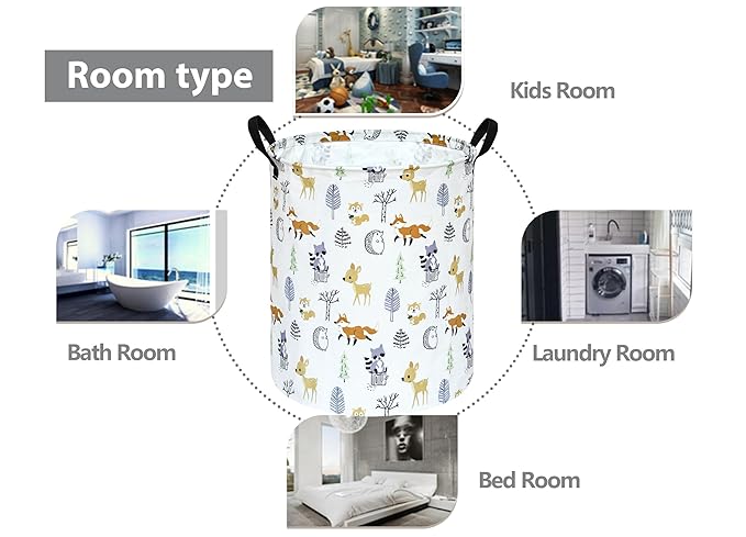 19.7 Inch Round Laundry Hamper Cute Animal Pattern Laundry Basket Fabric Storage Hamper Organization Bin, Toy Box,Gift Basket with Handles for Room