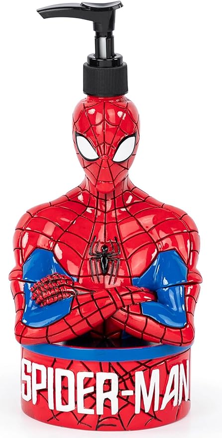 Jay Franco Marvel Spiderman Soap Dispenser - Red & Blue Superhero Kids Bathroom Accessory - Resin Lotion Pump