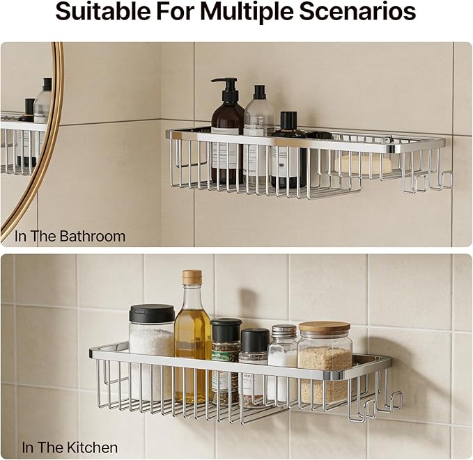 Corner Shower Caddy Basket - 304 Stainless Steel Corner Storage Rack,Organizer Wall Mounted Basket,Washbasin shelf Suitable For Bathroom & Kitchen-Long Basket