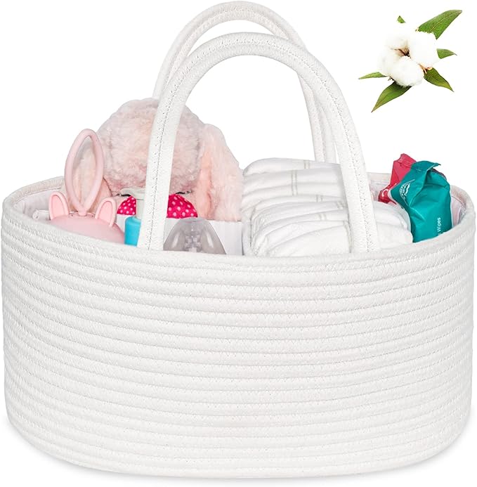ABenkle Baby Diaper Caddy, Nursery Storage Bin and Car Organizer for Diapers Wipes, Cotton Rope Basket Changing Table Caddy
