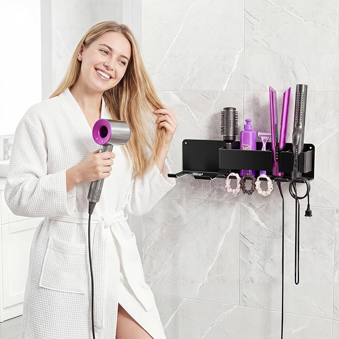 Hair Dryer Holder Wall Mounted, Blow Dryer Holder, Metal Hair Tool Organizer, Curling Iron, Straightener Holder, Hair Accessories Tools Organizer Storage for Bathroom（Gray）