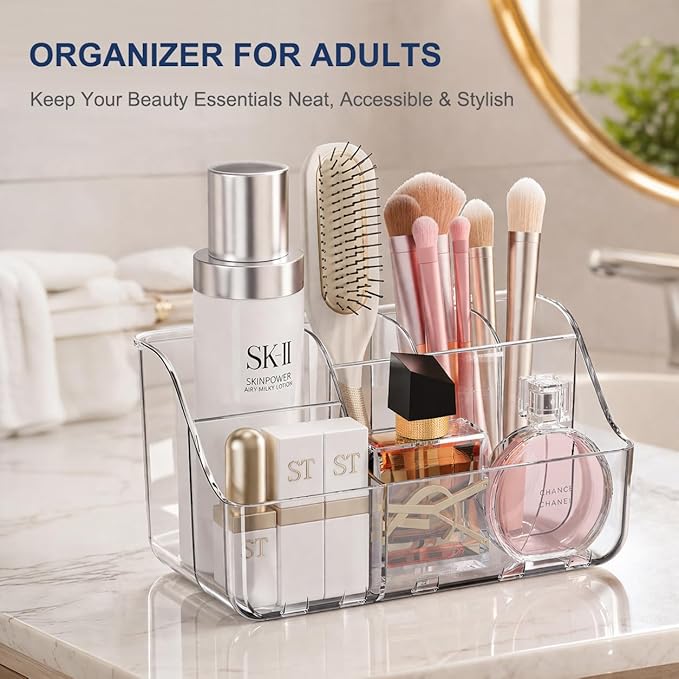 Sotfamily Clear Kids Toothbrush Holders for Bathrooms, Wall-Mounted Tooth Brush Holder & Toothpaste Holder for Bathroom Countertop or Wall, Space-Saving Bathroom Organizers and Storage(No-Drill)