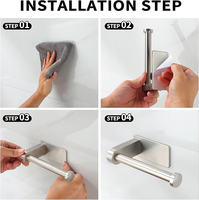 YIGII Self Adhesive Toilet Paper Holder - Bathroom Toilet Paper Holder Stand no Drilling Stainless Steel Brushed