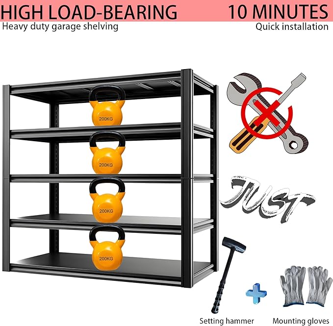 Industrial Storage Rack,Heavy-Duty Steel Shelving Unit,Multi-Purpose Garage Organization System Black 72" H x 35" W x 15.5" D 5-Tier