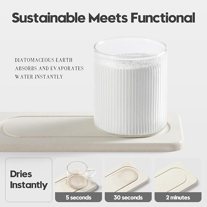 2Pack Diatomite Stone Sink Tray, Water Absorbing Faucet Mat for Kitchen & Bathroom Counter, Quick Dry Decorative Soap Dish Makeup Vanity Caddy,Dispenser Sponge Holder Organizer, Beige-8"x 3.8"