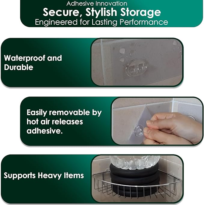 Shower Caddy Adhesive Replacement Stickers Flat Hook, Shelf Hanging Adhesive, Adhesive Bathroom Suction Cup Replacement, Flat Adhesive Shower Shelves Replacement 6 1/2" 12 Pack