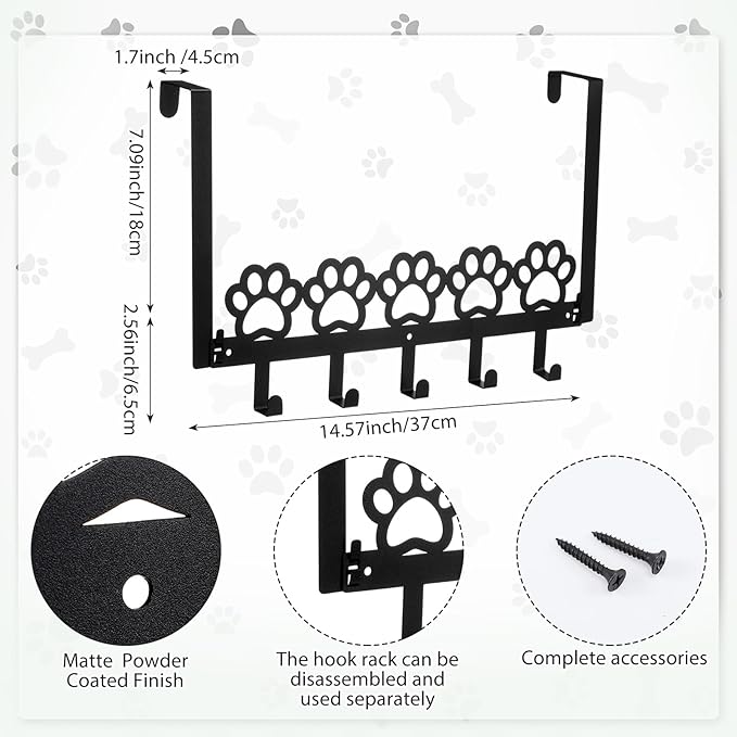 AceOrbit Dog Paws Over The Door Hooks Hanger Wall Mount Towel Hanger Door Holder Organizer 5 Hooks Kawaii Farmhouse Rustic Coquettish Style Decor for Bedroom Bathroom Towel Hat Clothes