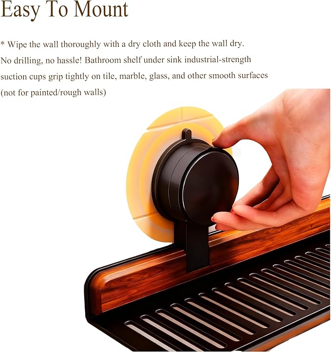 Bathroom Storage Shelves Floating,Modern Kitchen Organizer Faucet Shelf,No Mounted Shower Sink Caddy Organizers,Toothbrush soap Rack (Black, 16 inch)