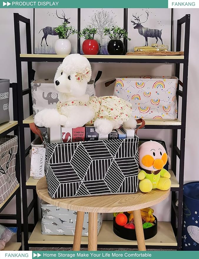 Storage Basket,Nursery Hamper Canvas Laundry Basket Foldable with Waterproof PE Coating Storage, Office, Bedroom, Clothes,Toys (Rec-Black Cube)