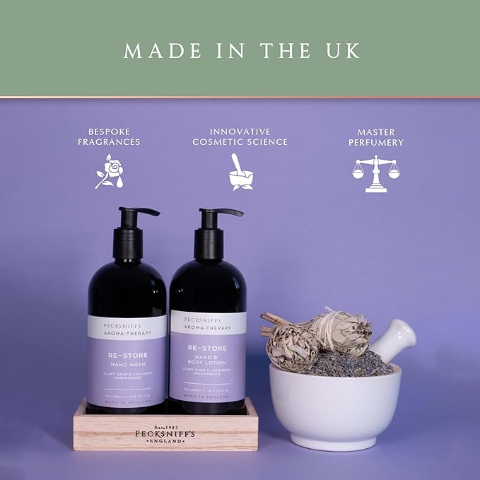 Pecksniffs Moisturizing Hand Wash and Hand & Body Lotion Caddy Set - Aroma:Therapy Re-Store, 500 ml/16.9 fl oz