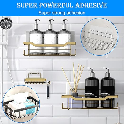 Shower Caddy Adhesive Replacement, Adhesive for Shower Caddy, Strong Shower Adhesive Strips Waterproof Transparent, No Drill Needed Holds 45 lbs for Bathroom Storage Shelves,Kitchen Racks-3PSC