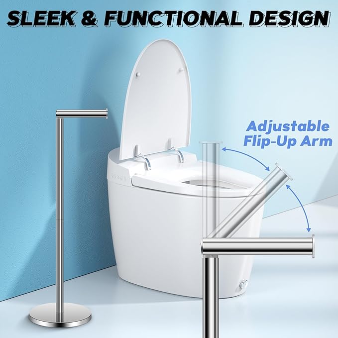 TACGEA Toilet Paper Holder Stand, Bathroom Toilet Paper Roll Holder Stainless Steel, Storage for 4 Rolls of Toilet Tissue, 2 Set Silver