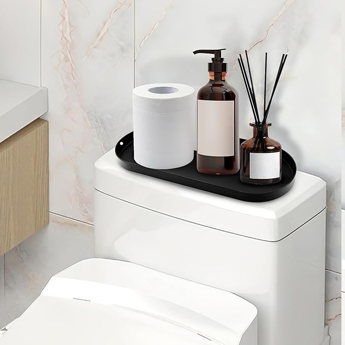2 Pieces Metal Toilet Tank Tray,Black Bathroom Counter Tray for Toilet,Unique Toiletries Toilet Paper Storage,Organizer for Bathroom,Living Room,Kitchen, Bathroom Accessories Gifts