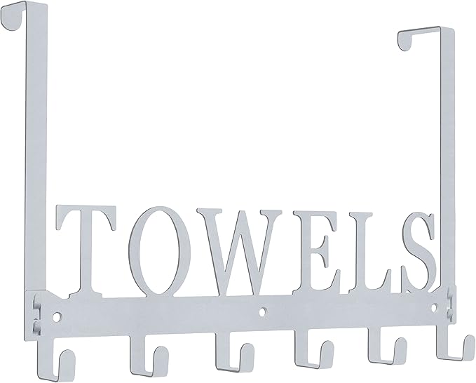 Over The Door Hooks, Towel Rack for Bathroom, Door Mount Towel Hooks Bath Towel Hanger for Bedroom Kitchen Pool Beach Towels Bathrobe Wall Mount Towel Holder for Bathrooms (6 Hooks, Silver Grey)