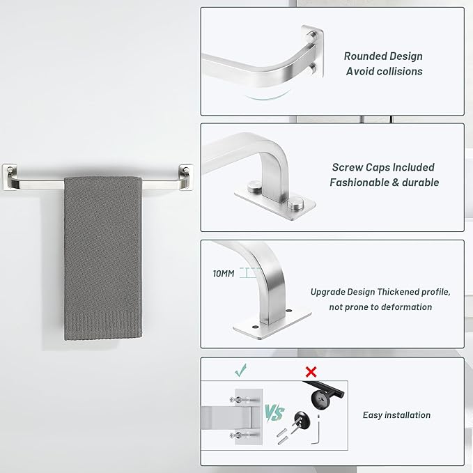 Mooche Bathroom Towel Bar, 16 inch Towel Racks for Bathroom Wall Mounted, SUS304 Stainless Steel Heavy Duty Towel Holder Bathroom Accessories Modern Home Decor, Brushed Finished