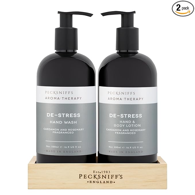 Pecksniffs Moisturizing Hand Wash and Hand & Body Caddy Lotion Set - Aroma:Therapy De-Stress, 500 ml/16.9 fl oz