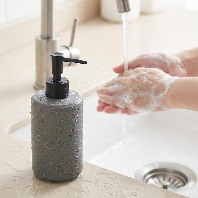 Bathroom Hand Soap Dispenser Set, 14oz Speckled Dish Soap Dispenser for Kitchen, Ceramic Liquid Soap Pump Bottle for Shampoo, Lotion, Conditioner, Modern Farmhouse Bathroom Decor