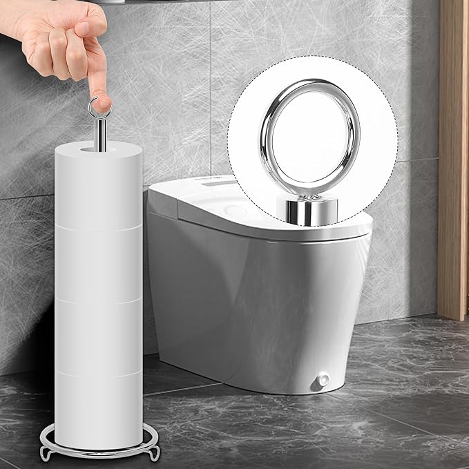 Bath Toilet Paper Holder, Metal Toilet Tissue Roll Organizer Storage, Tissue Paper Holder Stand for Bathroom/Kitchen Countertop, 21" H (Chrome)