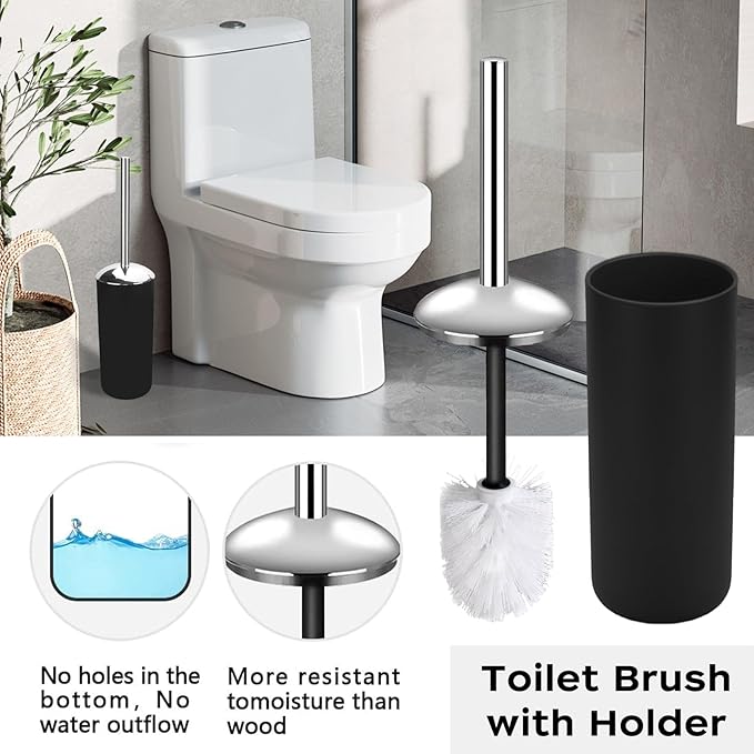 Black Bathroom Accessories Set, 6Pcs Bathroom Accessory Set Includes Toothbrush Holder, Soap Dispenser, Soap Dish, Toothbrush Cup, Toilet Brush, Trash can for Bathroom Countertop Décor