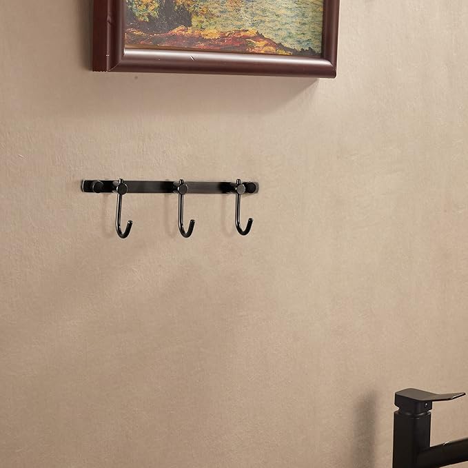 WINCASE Bronze Towel Hooks, Bathroom Rail Hook Rack Wall Mounted, Antique Oil Rubbed Brass Cloth Coat Rack with 3 Hooks Farmhouse