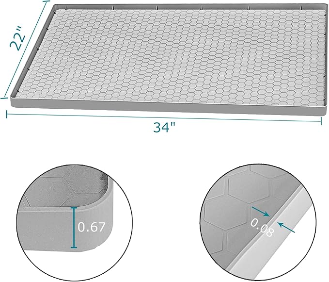 Under Sink Mat 34 x 22 for Kitchen Waterproof, Silicone Under Sink Liner Mat for Bottom of Kitchen Sink, Easy to Clean Bathroom Cabinet Mat Organizers and Storage, Light Grey