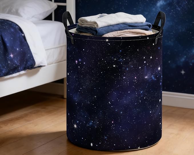 ESSME Kids Laundry Basket,Space Hamper Collapsible Canvas Storage Bin for Boys and Girls, Cute Hamper,Gift Baskets(Space)