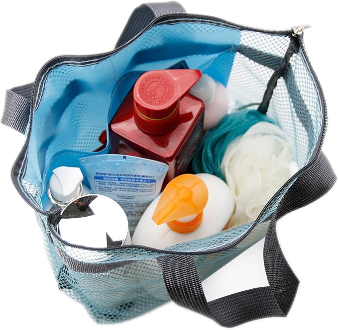 TOPASION Mesh Shower Caddy Bag Portable Hanging Toiletry and Bath Organizer with Zipper for Travel, Gym, Camping, College Dorms, Beach