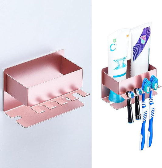 Toothbrush Head Holders, Electric Tooth Brush Head Holder, Adhesive Toothpaste Holder for Shower Bathrooms, Wall Mounted Tooth Brushing Holder Organizer Storage (Rose Gold, Small)