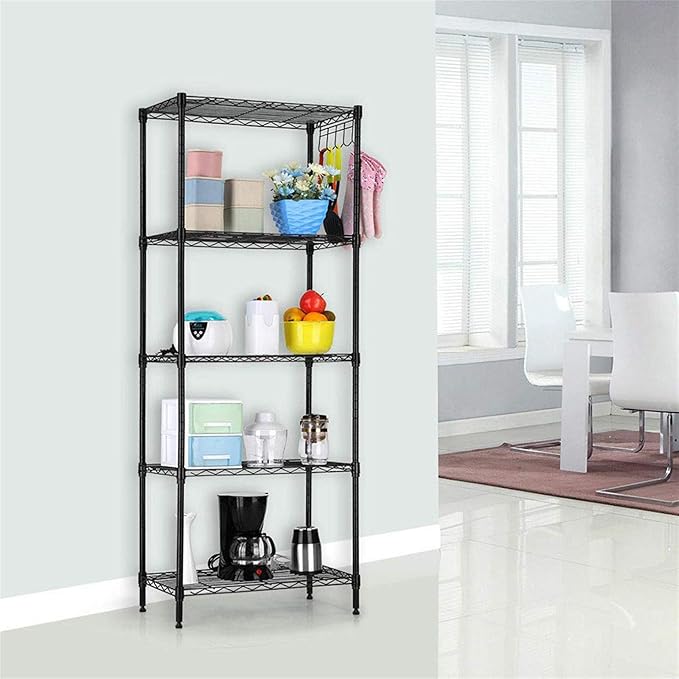 lapday 5 Tier Adjustable Storage Rack, Metal Storage Wire Shelving Standing Storage Shelf Units for Bathroom, Living Room, Balcony, Kitchen 550Lbs Capacity 21.2" L x 11.4" W x 59.1" H (Black)