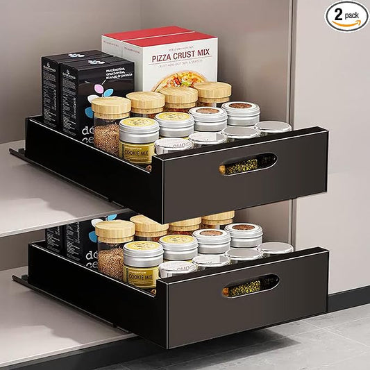 2 Pack Pull Out Drawers for Cabinets, 10" W x16.9" D Pull Out Cabinet Organizer Adhesive for Narrow Face Frame or Frameless Cabinets, Sturdy Pull Out Shelves for Kitchen,Pantry and Bathroom Vanity