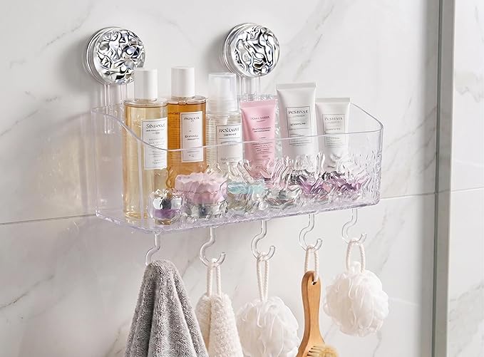 HOME&I Suction Cup Shower Caddy for Bathroom & Shower, Drill-Free Toothpaste, and Razor Organizer, Removable Wall Mount Storage Caddy, Waterproof & Reusable Self-Draining Rack