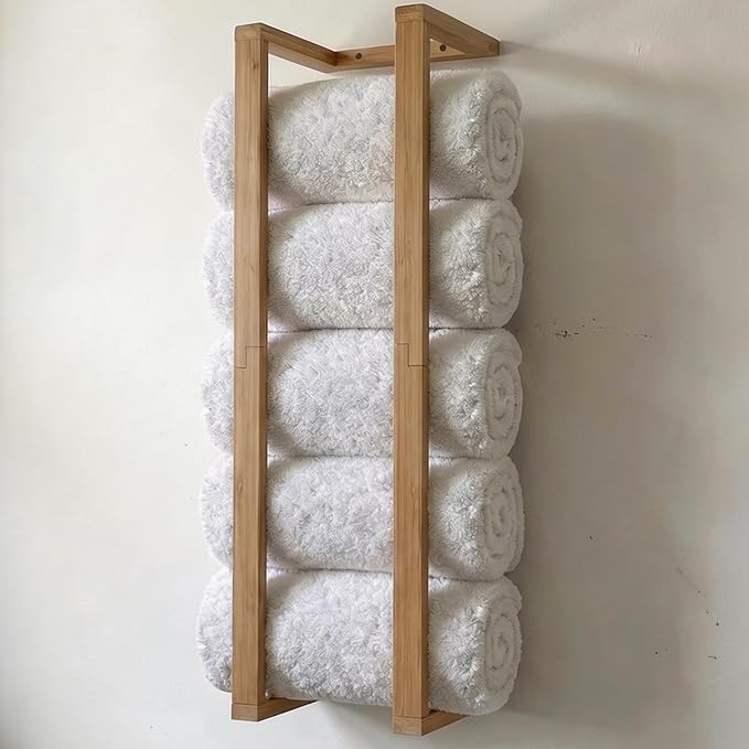 Bamboo Towel Racks - Vertical Wood Towel Rack Bamboo Bathroom Accessories, Storage, Wall Towel Rack for Rolled Towels for Bathroom Furniture, Spa Furniture and Decor
