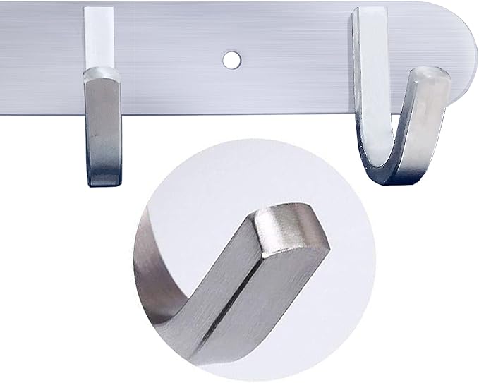 Coat Hook Rail Brushed Nickel 14-inch Towel Rack Wall Mounted with 5 Hooks/Durable Coat Hangers for Bedroom, Bathroom, Foyer, Hallway/304Stainless Steel/Easy to Install/Rust and Water Proof