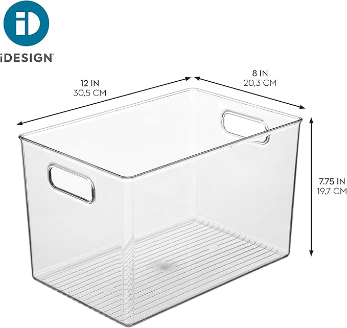 iDesign Storage Bins with Handles - Organizer Bins for Kitchen, Pantry, Bathroom, or Home Office - Set of 4 - Clear