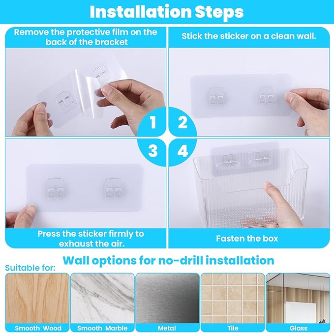 4pcs Adhesive Cabinet Door Storage Bin Wall Mounted Inside Over Cabinet Door Organizer Clear Storage Shelf Containers For Food Under Sink Storages Shelf Refrigerator Kitchen Bathroom Office
