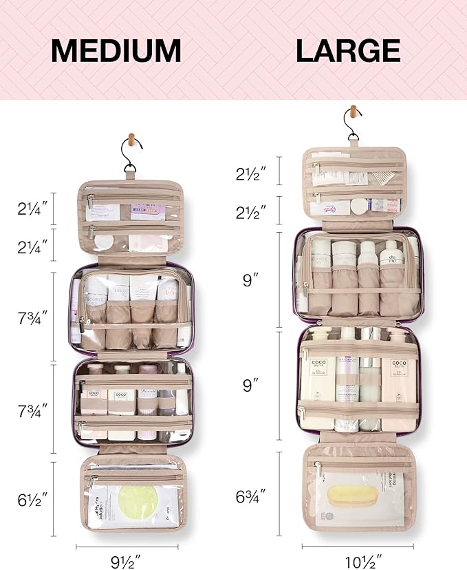 BAGSMART Toiletry Bag Hanging Travel Makeup Organizer with TSA Approved Transparent Cosmetic Bag Makeup Bag for Full Sized Toiletries, Large-Purple