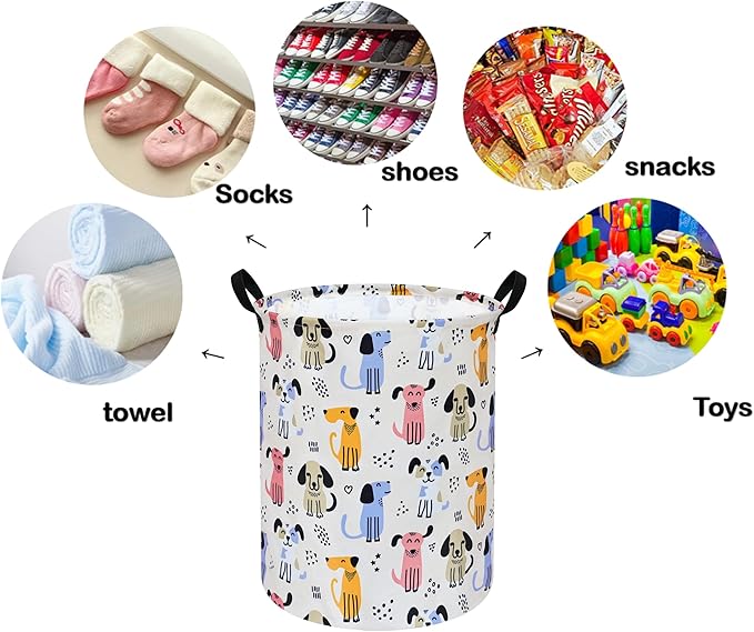 Kids Laundry Hamper Storage Basket Laundry Organizer Hamper Storage Bins Clothes Box Nursery Hamper Gift Basket with Handles (Dog)