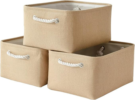 TheWarmHome Organization and Storage Bin for Shelves - Large 3 Pack 16x12x8 inch Storage Basket for Organizing, Canves Storage Cubes for Organizer Toy Closet Cloth Gift (Beige)