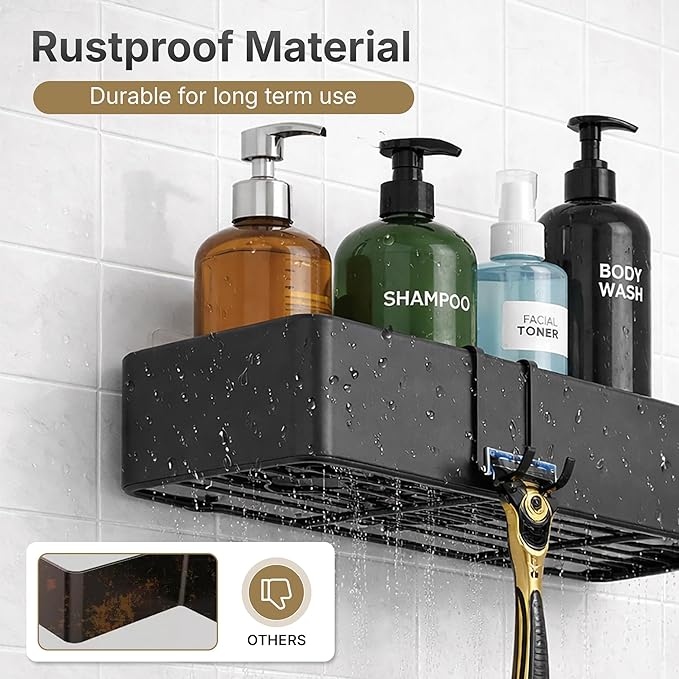Bathroom Organizer 2 Pack, Shower Caddy Wall Mounted Adhesive, No Drill Bathroom Shelf, Holds Up to 5 lbs, Rustproof Storage Organizer for Shower, Kitchen & Home.