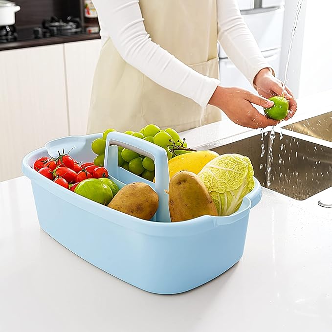 Goderewild 2 Pack Multi-Purpose Plastic Cleaning Caddy with Handle, Shower Caddy Organizer/Storage Basket/Totes Portable for Bathroom Supplies, Cleaning Products, Under Sink Tool, Housekeepers (Blue2)